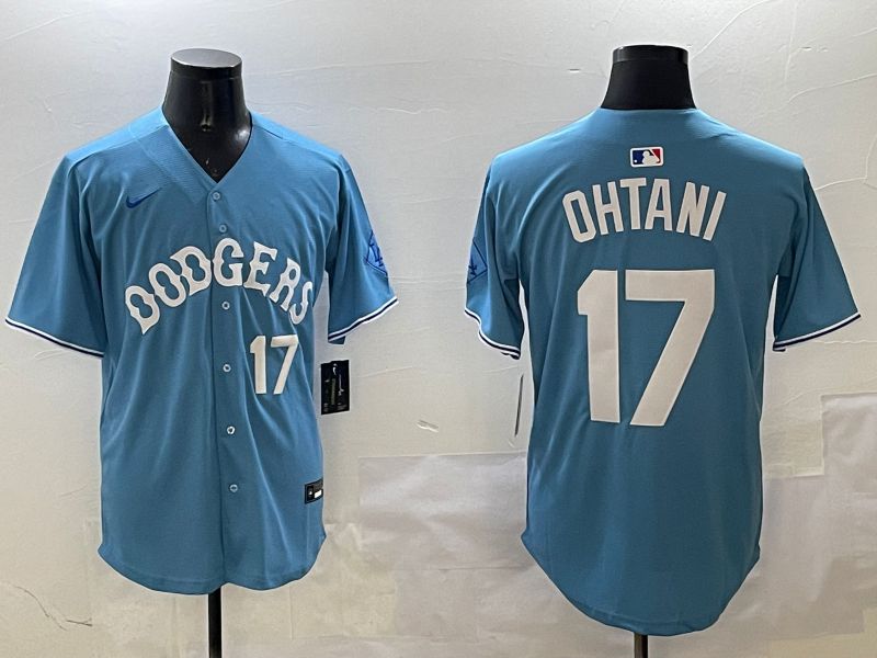 Men Los Angeles Dodgers #17 Ohtani Light Blue Throwback Game 2025 Nike MLB Jersey style 21->los angeles dodgers->MLB Jersey
